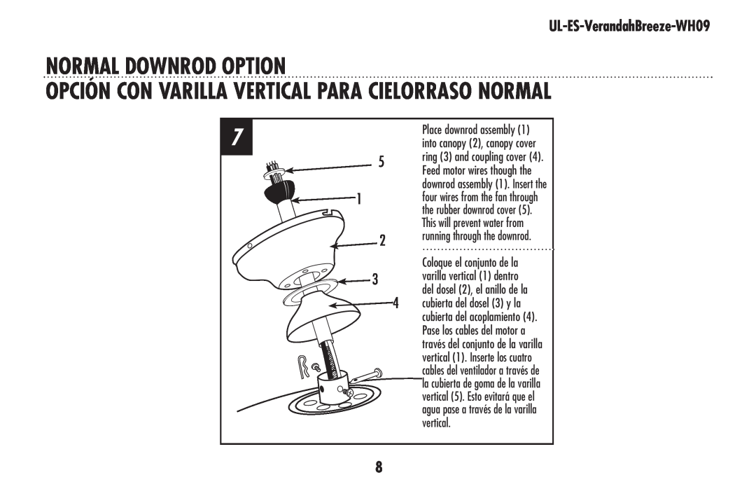 Westinghouse UL-ES-VerandahBreeze-WH09 owner manual Normal Downrod Option, varilla vertical 1 dentro 